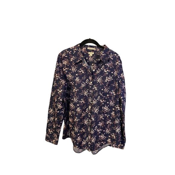 L.L. Bean women’s oxford floral, long sleeve button up flowers, size large - Picture 2 of 4
